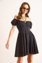 Women's Black Carmen Collar Waist Corsage Detailed Lined Mini Flared Dress Elb-19002513 - 3