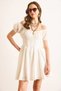 Women's White Carmen Collar Waist Corsage Detailed Lined Mini Flared Dress Elb-19002513 - 3