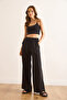 Women's Black Pocket Lined Lace Detailed Palazzo Trousers Pnt-19000357 - 2