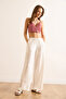Women's White Pocket Lined Lace Detailed Palazzo Trousers Pnt-19000357 - 2
