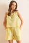 Women's Yellow Top Blouse Bottom Pocket Shorts Muslin Set Tkm-19000412