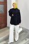 Waist Tied Shoulder Padded Shirt Black