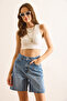 Women's Light Blue High Waist Denim Shorts with Pockets Shrt-19000073 - 2
