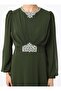 Modest Evening Dress - Khaki - - 3