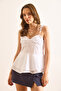 Women's White Strap Tie Roba Detailed Cotton Blouse Blz-19003072 - 2