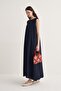 Women's Cupra Draped Cotton Zero Sleeve Dress Navy Blue - 5