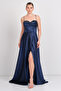 Women's Stone Embroidered Strap Maxi Evening Dress 5772 Navy Blue