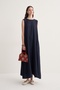 Women's Cupra Draped Cotton Zero Sleeve Dress Navy Blue