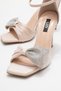 Beige Ribbon Detailed Women's Heeled Shoes - 3