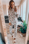 Women's White Kokina Patterned Pajama Set – Camisole Collar and Cuffs, Curved Hem - 7
