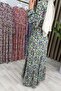 Çi̇ğdem Elbi̇se Viscose Fabric Women's Green Floral Patterned Collar Openable Buttoned Waist Tieback Muslim Dress - 3
