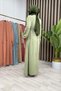 Peri̇han Dress Imported Ayrobin Fabric Women's Khaki Dress with Elastic Sleeves and Mobile Belt - 3
