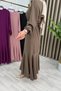 Mi̇zgi̇n Elbi̇se Crepe Fabric Women's Brown Stone Belted Skirt with Ruffles Stylish Brown Dress - 3
