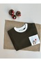 Hedgehog Embroidered Pocket Oversize T-Shirt - Khaki 100% Cotton - 2