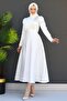 Satin Evening Dress with Stones on the Shoulder White - 2