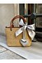 Tan Straw Women's Heart Charm Hand and Shoulder Bag