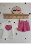 Heart Detailed Girl's Denim Shorts Set - 4
