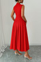 Light Red Women's Turtleneck Sleeveless Pleated Crepe Long Dress - 2