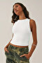 Women's White Tank Top – Plain Basic Crop Sleeveless T-Shirt - 2