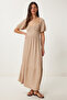 Heart Collar Textured Summer Knitted Dress Lub0010 Beige - 3