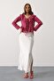 Shilsee Women's Ruffle Front Long Sleeve Tie up Transparent Bluz Cherry Rotten - 5