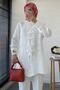 Seersucker Tunic with Tie Detail on the Front - White - 2
