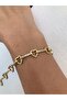 Stainless Steel 316L Gold Shiny Stone Heart Pattern Thick Flexible Bracelet