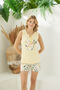 Women's Pajama Set Yellow Color and Patterned Thick Straps Front Tie Detailed Shorts Summer - 5