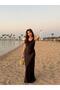 Cowl Neck Satin Dress - Brown - 6