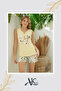 Women's Pajama Set Yellow Color and Patterned Thick Straps Front Tie Detailed Shorts Summer