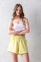 Women's Yellow Stretchy Lycra Elastic Waist Lace up Soft Textured Double Pocket Comfortable Modal Fabric Shorts - 4