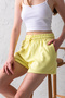 Women's Yellow Stretchy Lycra Elastic Waist Lace up Soft Textured Double Pocket Comfortable Modal Fabric Shorts - 3