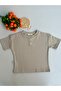 Milk Coffee Oversize T-Shirt with Patch Ornamental Buttons - 100% Cotton - 5