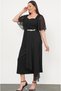 Women's Plus Size Heart Collar Chiffon Piece Stone Accessory Detail Pencil Stretchy Woven Evening Dress - 5