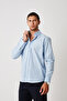 Light Blue Men's Linen Texture Shirt – 100% Cotton, Long Sleeve, Regular Fit, Stand Collar - 7