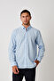 Light Blue Men's Linen Texture Shirt – 100% Cotton, Long Sleeve, Regular Fit, Stand Collar - 6