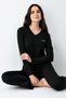 Women's 50% Modal 50% Cotton Black Seasonal V-Neck Pajama Set with Pocket Detail