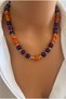 Natural Stone Purple Agate and Orange Bodrum Bead Handmade Colorful Necklace for Women, Mother, Lover, Non-Blackening and Non-Allergenic, in Special Gift Box - 2