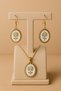 Roséline Gold Detailed Rose Motif Handmade Earrings and Pendant Set (Without Chain) - 2