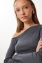 Women's Smoked Boat Neck Gathered Mini Knitted Dress Ub00442 - 5