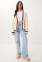 Women's Cream V-Neck Stripe Detailed Knitwear Cardigan Pf00085 - 3