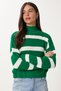 Women's Green Stand-Up Collar Striped Knitwear Sweater ZA00073 - 2