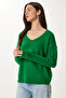 Woman's Green V-Neck Knit Sweater ZA00063 - 2