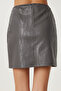 Women's Gray Patterned Slit Mini Faux Leather Skirt Gp00028 - 6