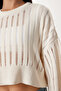 Women's Cream Openwork Crop Knitwear Sweater MT00147 - 4