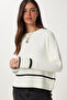 Women's Ecru Stripe Detailed Knit Sweater PF00041 - 2