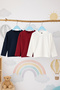 Lacivert-Bordo-Ekru 100% Pamuk 3'lü Düz/Basic Regular Unisex Çocuk Örme Okul T-Shirt TKDAW26TS00004 - 9
