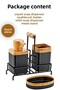 Bathroom Set with Metal Stand and Wooden Detail - Liquid Soap Dispenser Solid Soap Dispenser Toothbrush Holder - 2