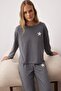Antrasit %100 Pamuklu Yıldız Nakışlı Örme Pijama Takımı THMAW26PT00012 - 3
