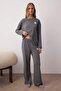 Antrasit %100 Pamuklu Yıldız Nakışlı Örme Pijama Takımı THMAW26PT00012 - 4